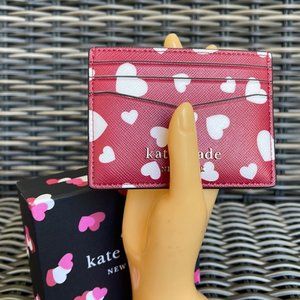 Kate Spade Staci Heart Pop Printed Boxed Small Card Holder Red Multi